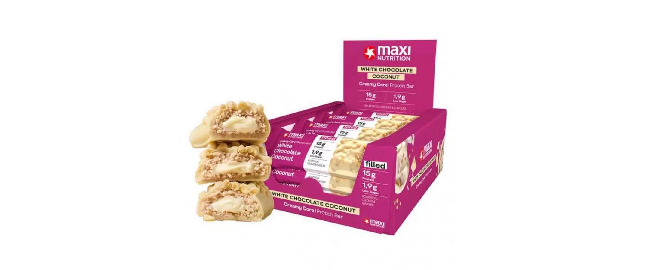 Maxi Nutrition Creamy Core Protein-Riegel – Weisse Schokolade & Kokos – 12 × 45 g