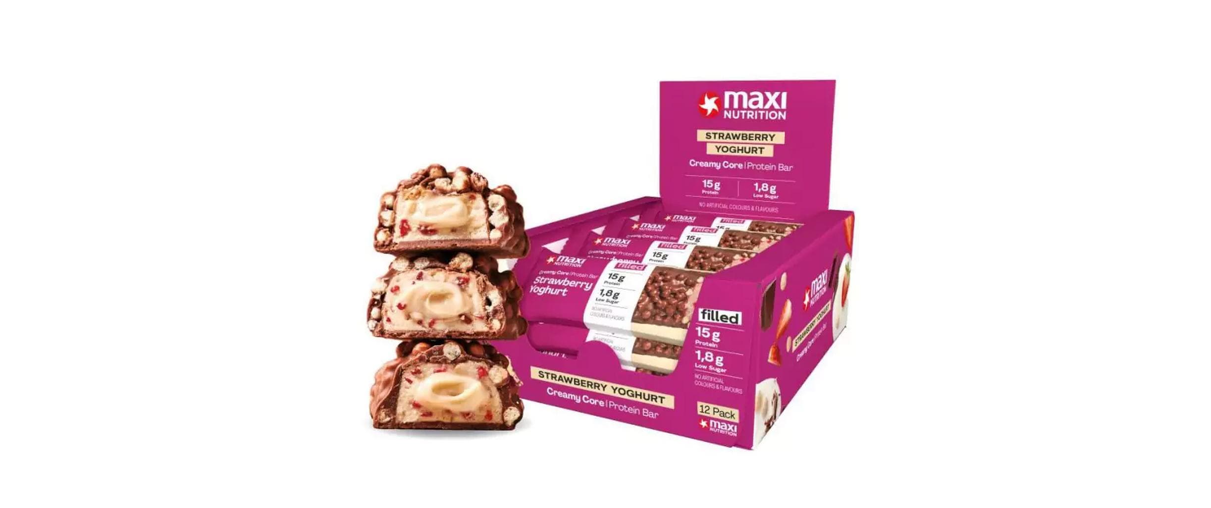 Maxi Nutrition Creamy Core Protein-Riegel – Erdbeere – 12 × 39 g