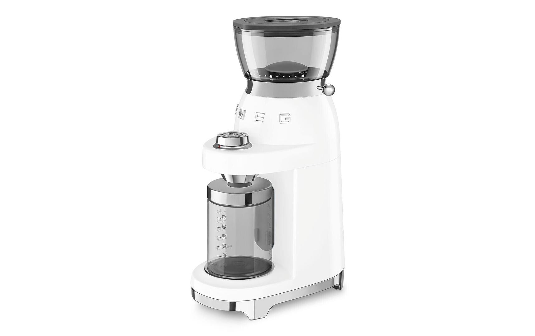 Smeg Kaffeemühle CGF03WHEU – 240 g, Kegelmahlwerk, 150 W – weiss/edelstahl