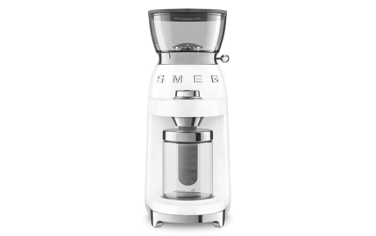 Smeg Kaffeemühle CGF03WHEU – 240 g, Kegelmahlwerk, 150 W – weiss/edelstahl