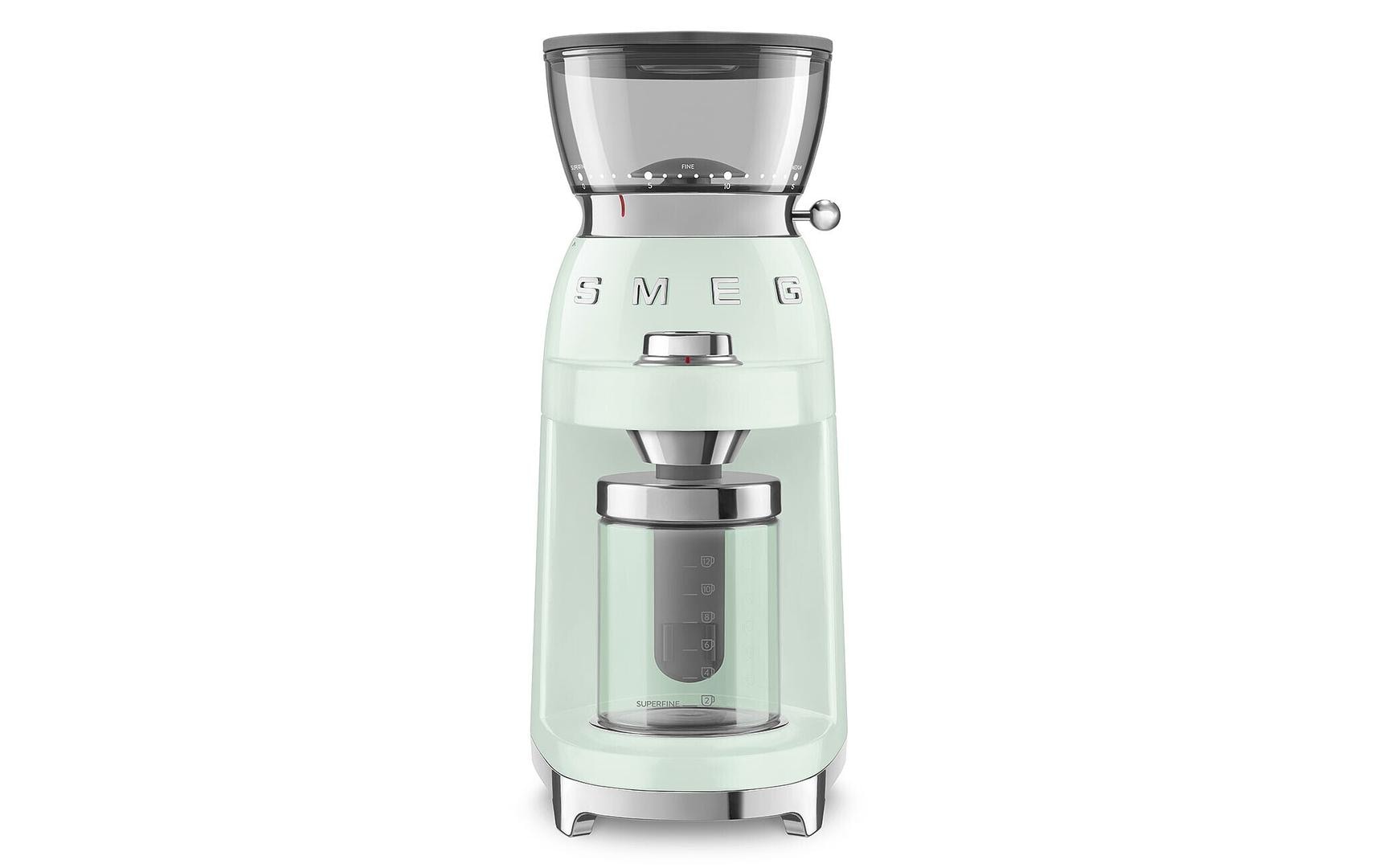 Smeg Kaffeemühle CGF03PGEU – 240 g, Kegel- & Scheibenmahlwerk, 150 W, 3 Stufen – grün/edelstahl