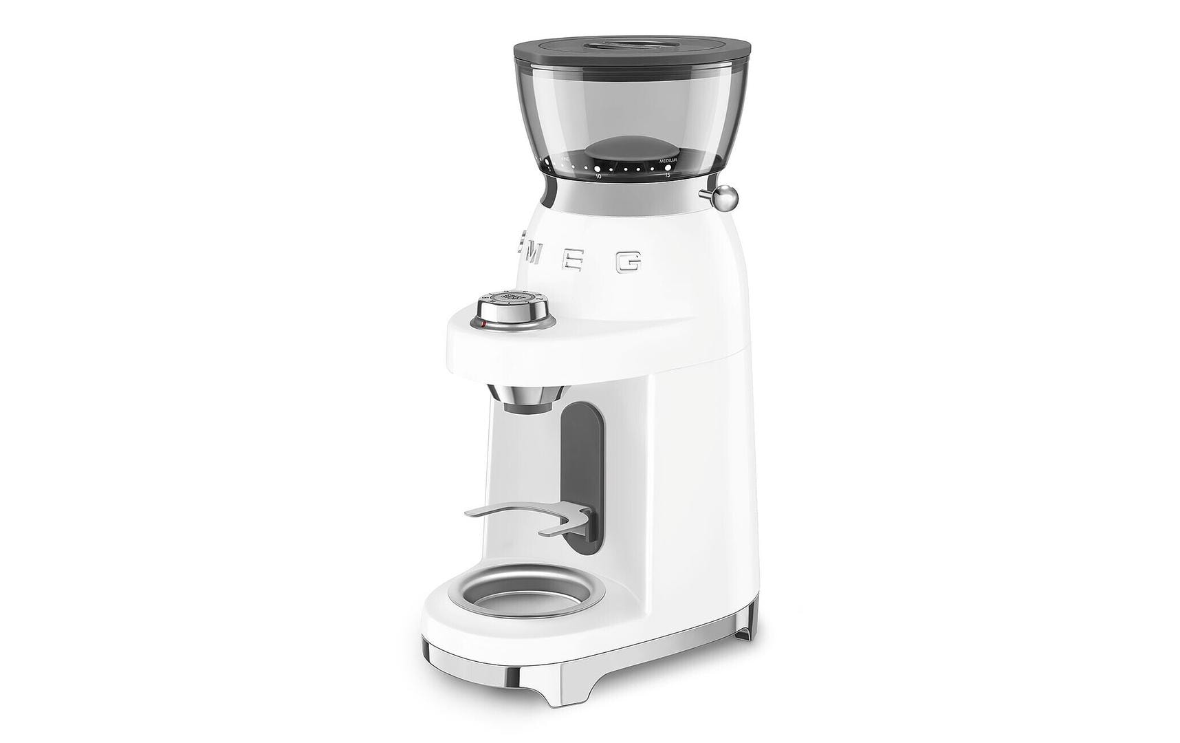 Smeg Kaffeemühle CGF03WHEU – 240 g, Kegelmahlwerk, 150 W – weiss/edelstahl