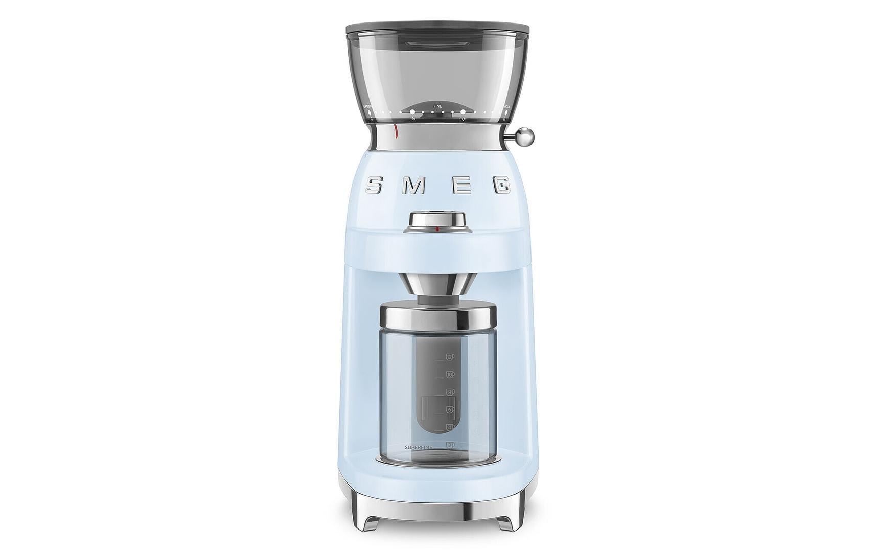 Smeg Kaffeemühle CGF03PBEU – 240 g, Kegel- & Scheibenmahlwerk, 150 W – Blau/Edelstahl