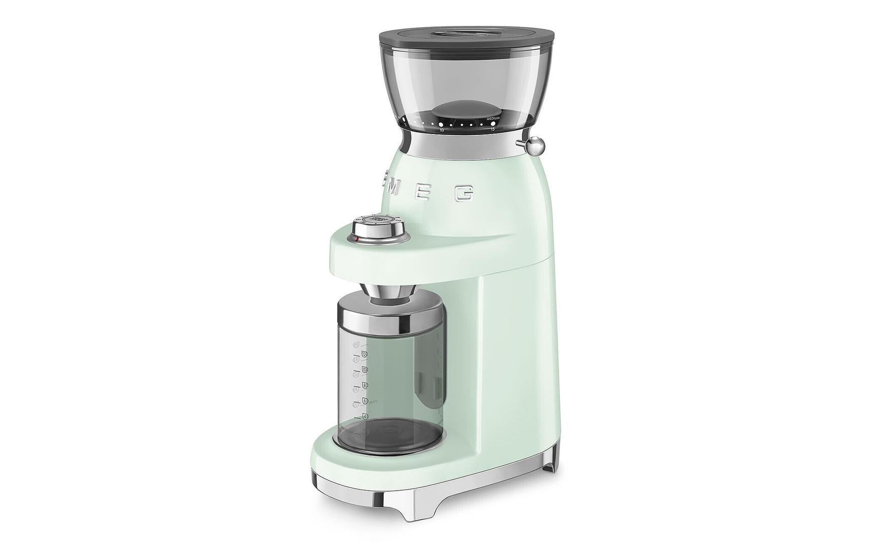 Smeg Kaffeemühle CGF03PGEU – 240 g, Kegel- & Scheibenmahlwerk, 150 W, 3 Stufen – grün/edelstahl