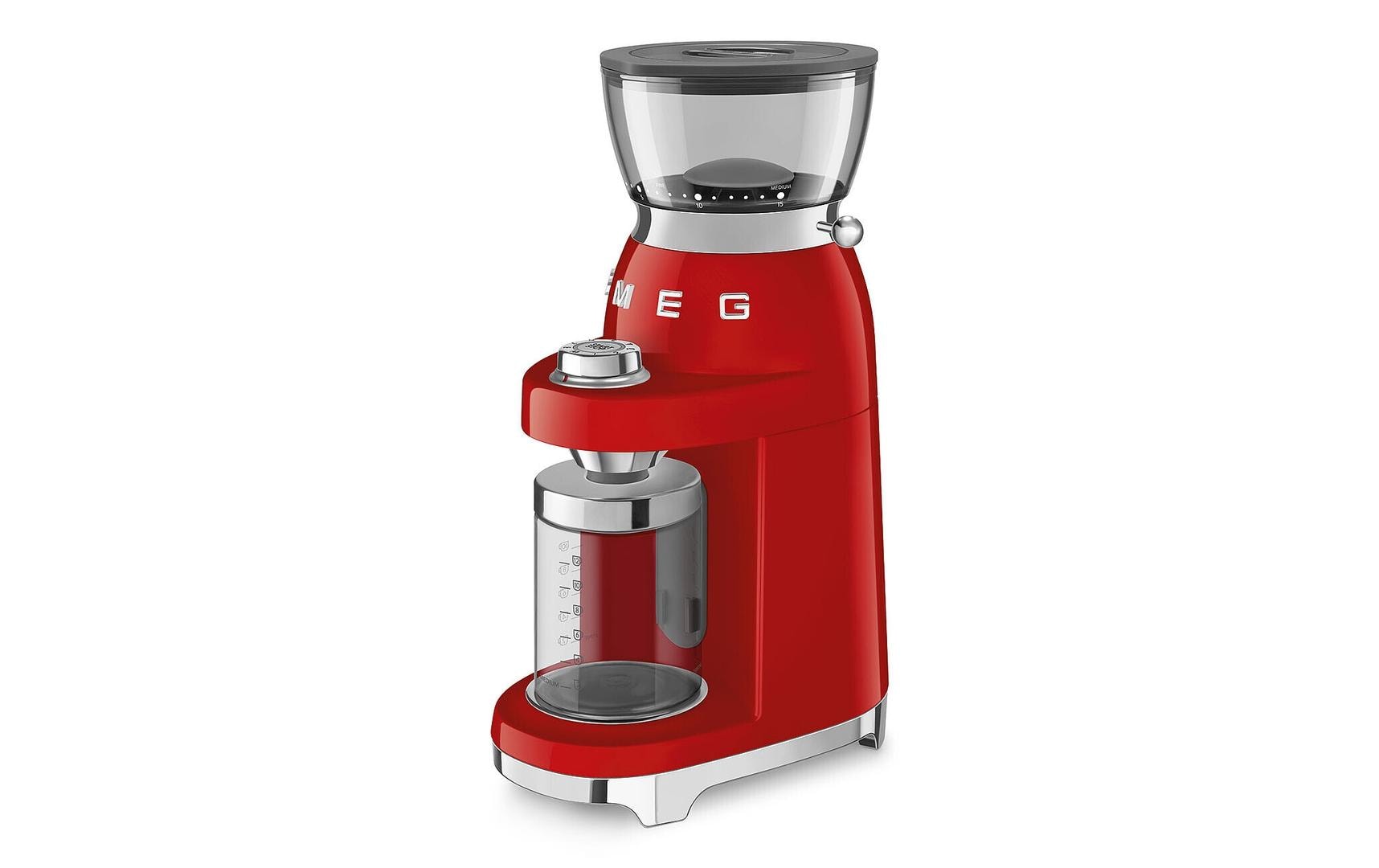 Smeg Kaffeemühle CGF03RDEU – 240 g, Kegel- & Scheibenmahlwerk, 150 W, 3 Stufen – Rot