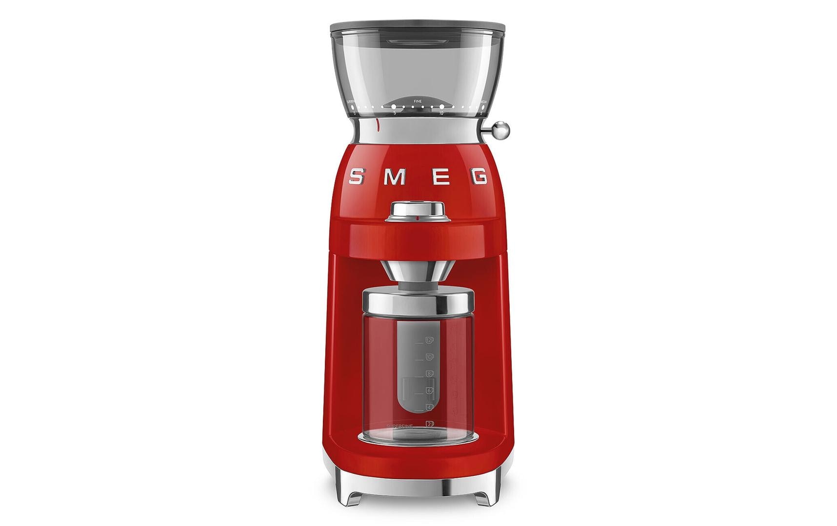 Smeg Kaffeemühle CGF03RDEU – 240 g, Kegel- & Scheibenmahlwerk, 150 W, 3 Stufen – Rot