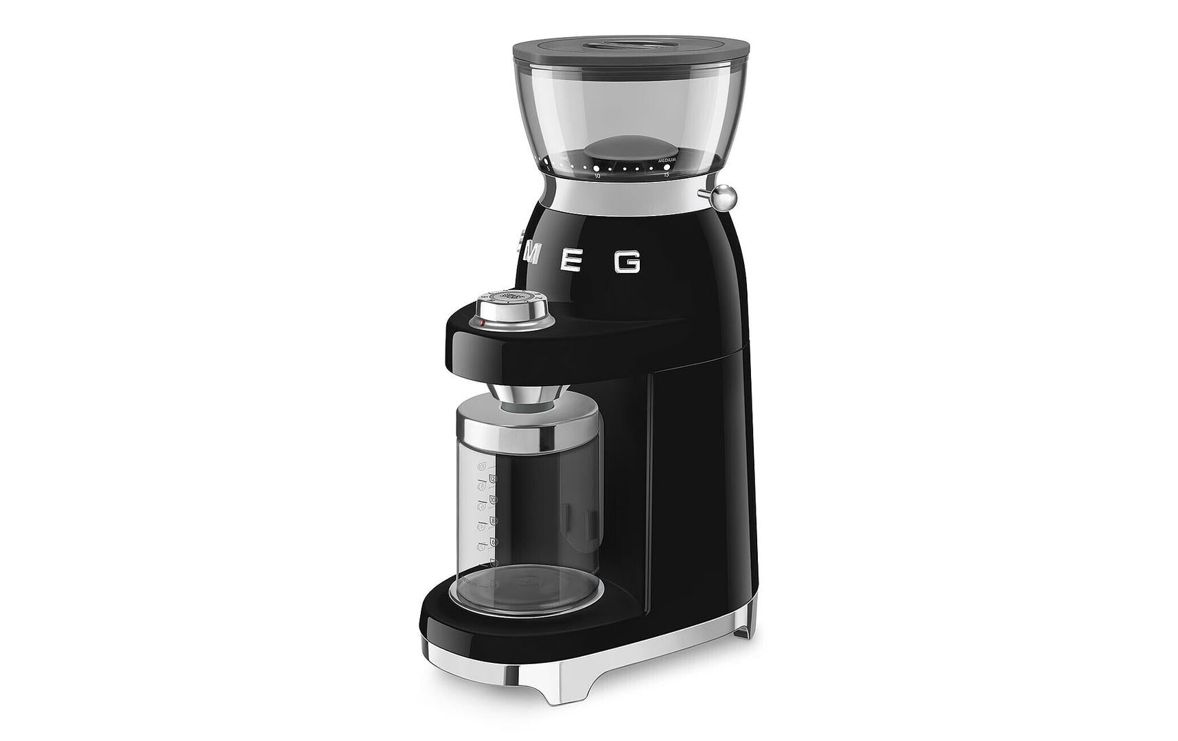 Smeg Kaffeemühle CGF03BLEU – 240 g, Kegel- und Scheibenmahlwerk, 150 W – Schwarz/Edelstahl