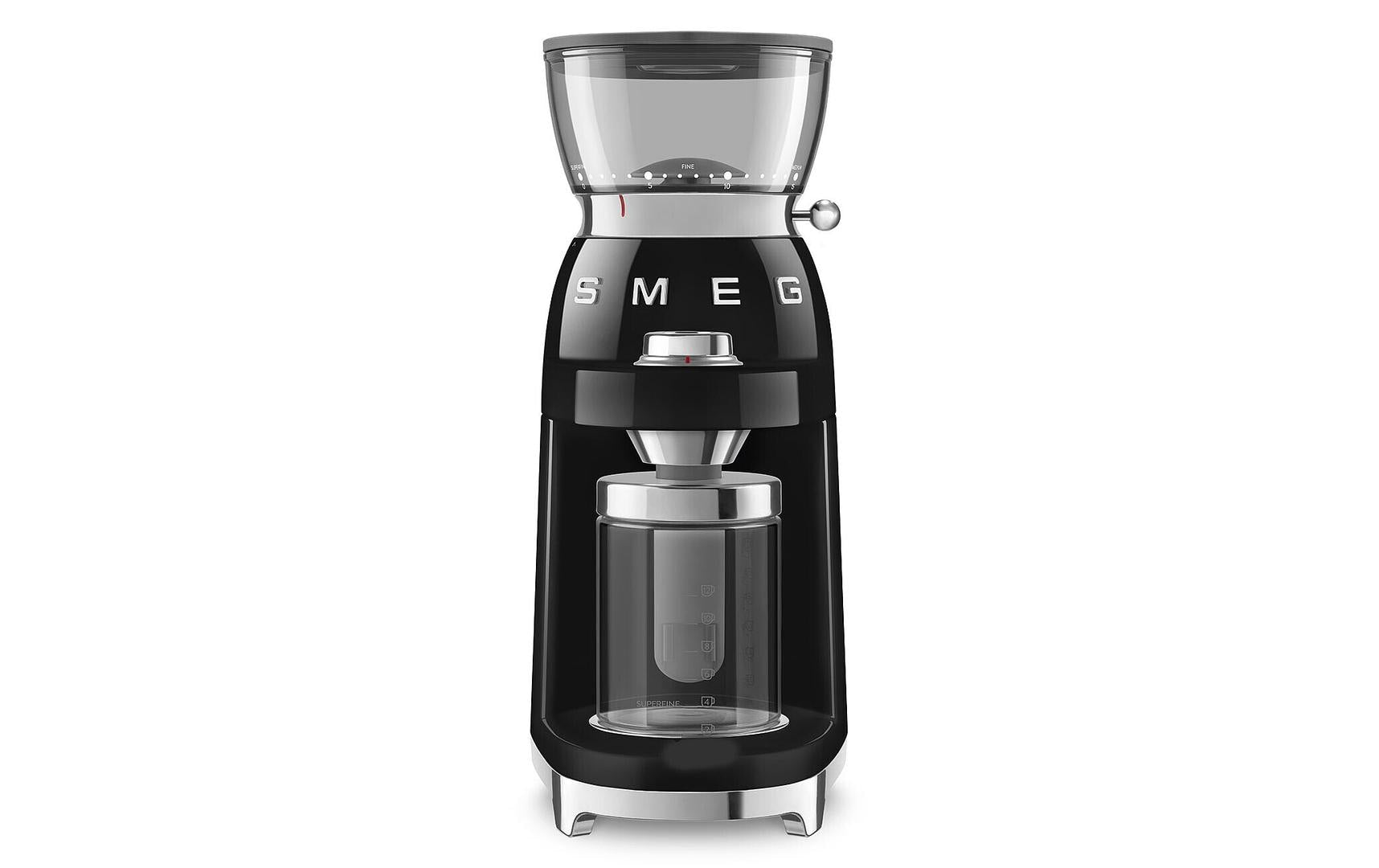 Smeg Kaffeemühle CGF03BLEU – 240 g, Kegel- und Scheibenmahlwerk, 150 W – Schwarz/Edelstahl