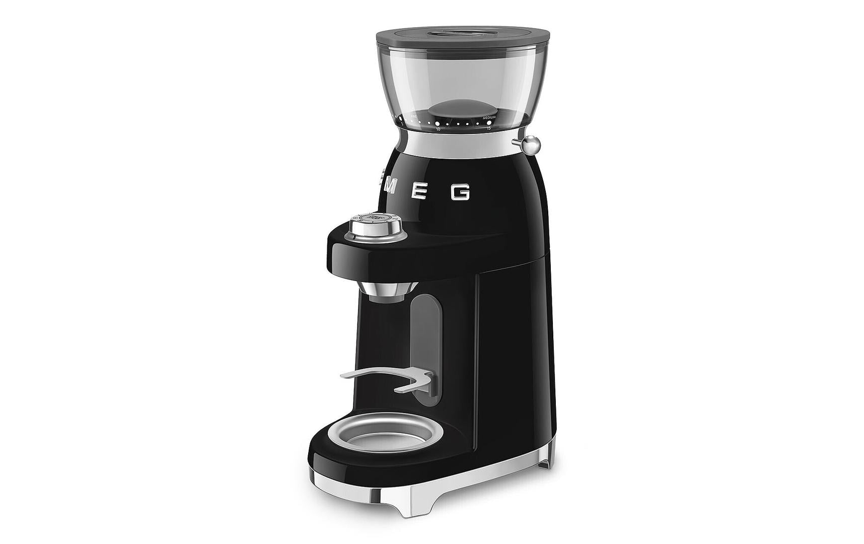 Smeg Kaffeemühle CGF03BLEU – 240 g, Kegel- und Scheibenmahlwerk, 150 W – Schwarz/Edelstahl