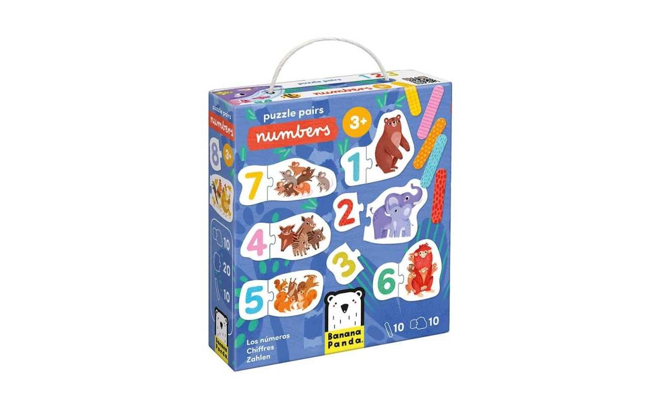 Banana panda Lernspiel – Puzzle Paare Zahlen, Tiere, 20 Teile, ab 3 Jahren, Englisch
