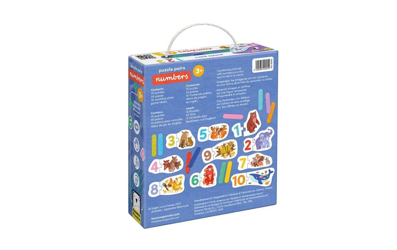 Banana panda Lernspiel – Puzzle Paare Zahlen, Tiere, 20 Teile, ab 3 Jahren, Englisch