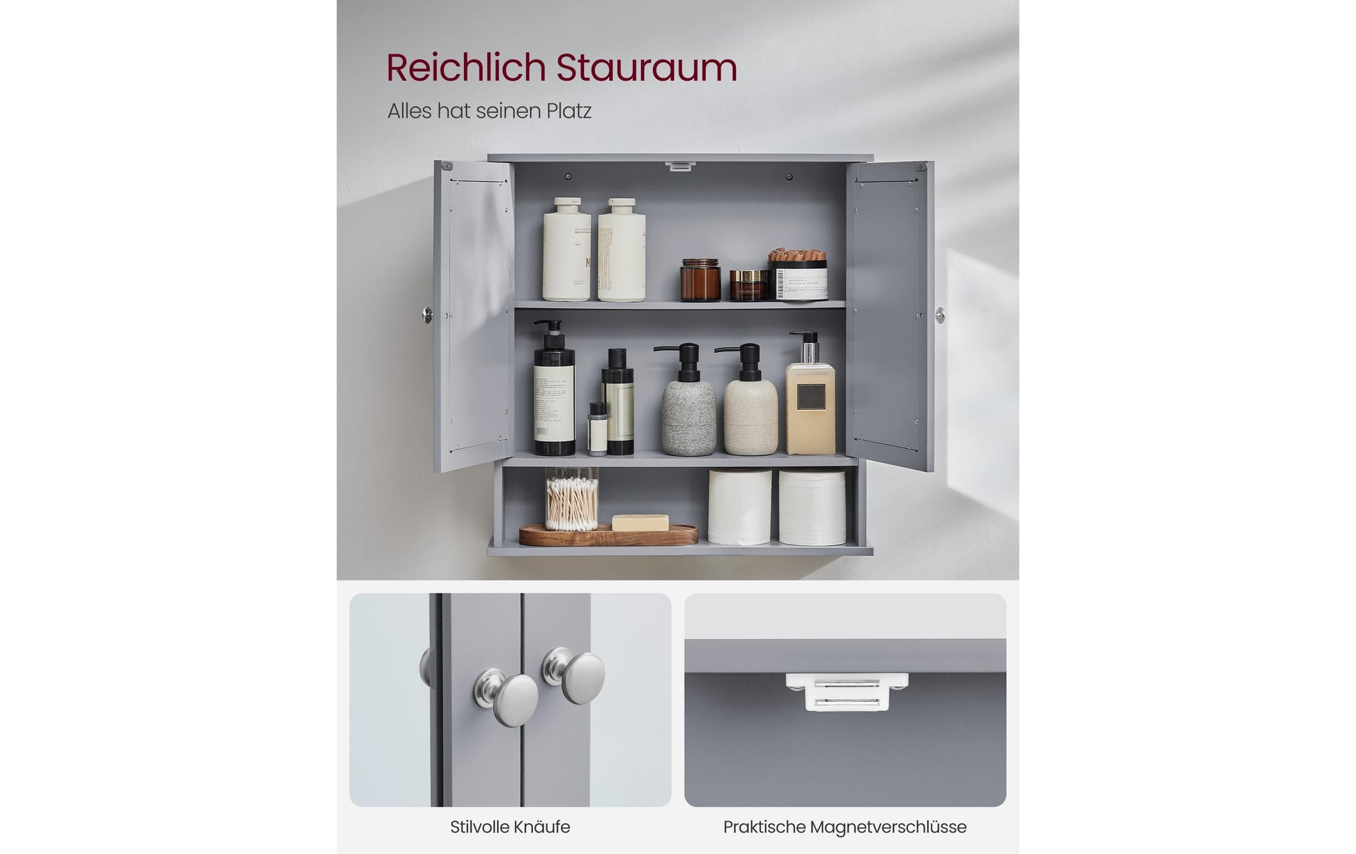 Vasagle Spiegelschrank – 56,5×13×58,5 cm, Glas/MDF, Grau
