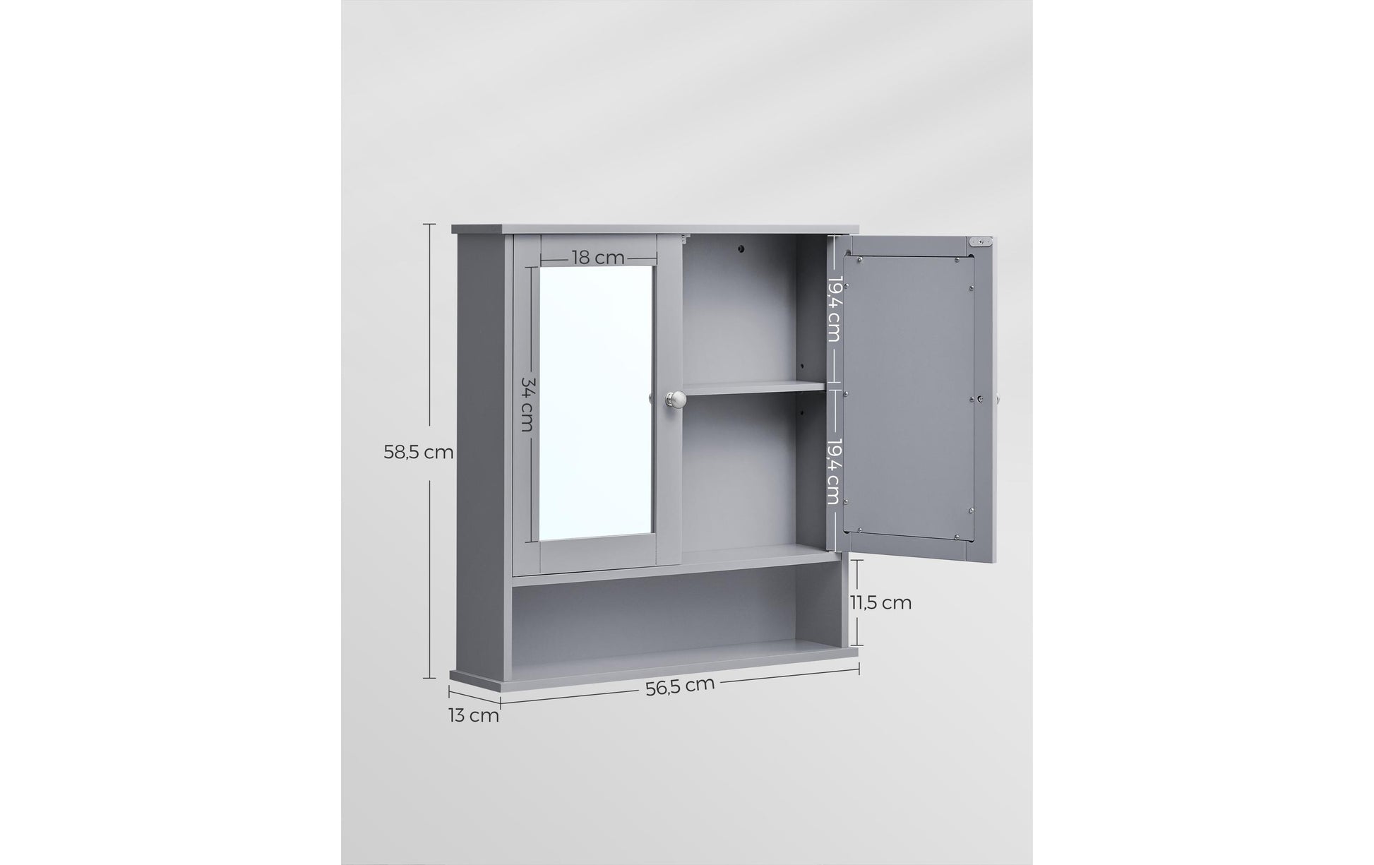 Vasagle Spiegelschrank – 56,5×13×58,5 cm, Glas/MDF, Grau