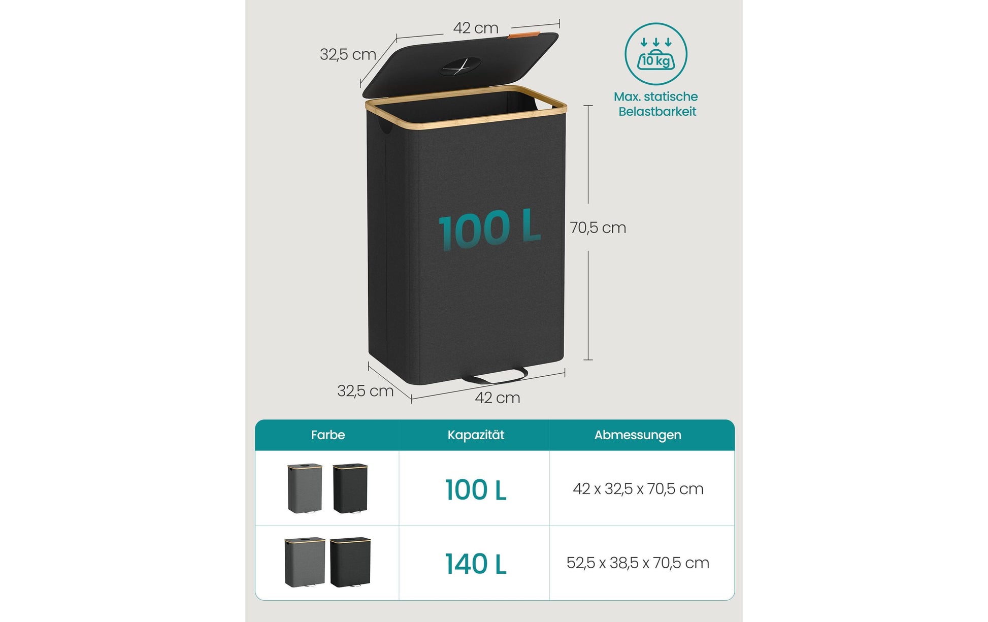 Songmics Recyclingbox – 135 l – Kunstleder, rechteckig – Beige/Schwarz
