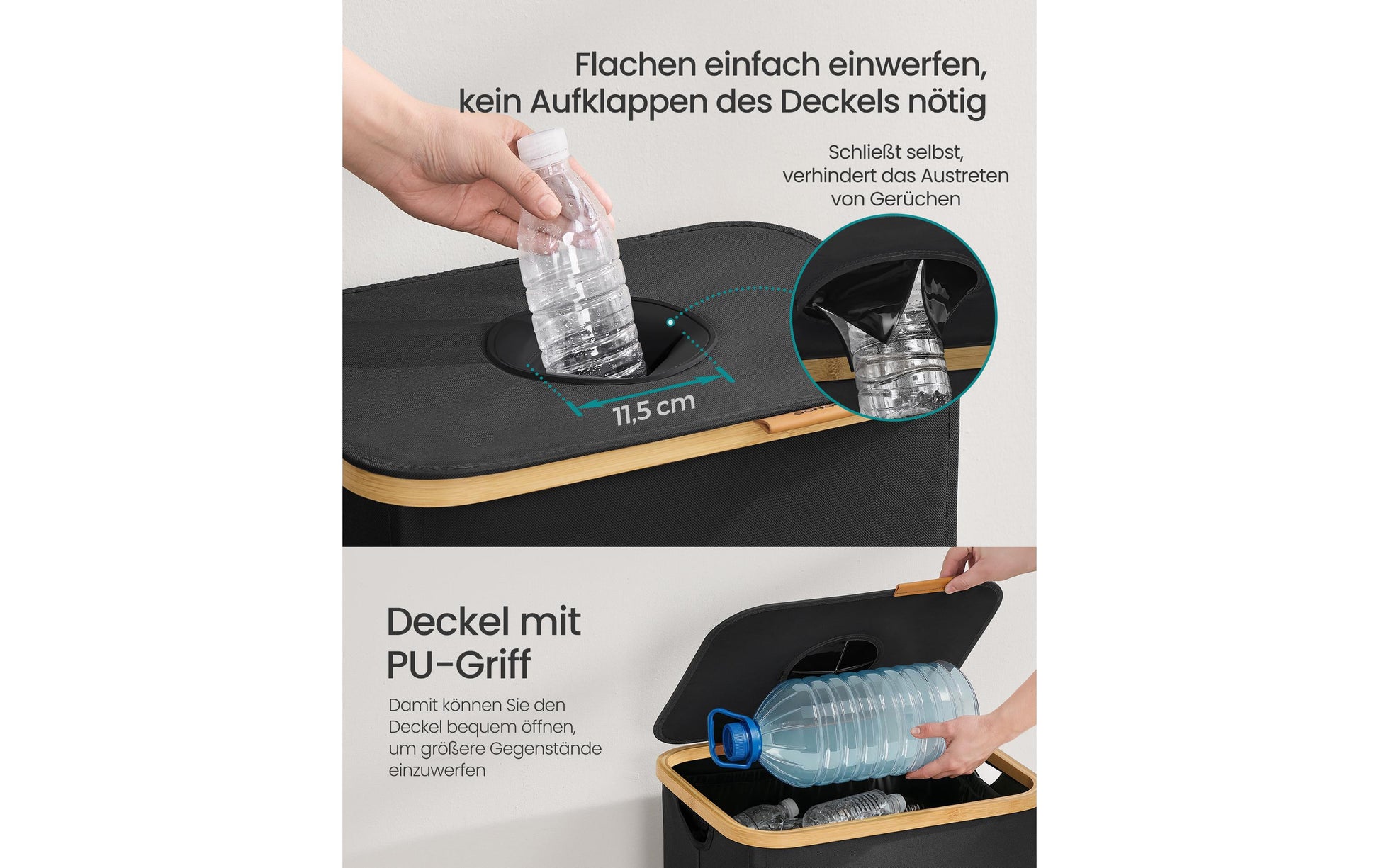 Songmics Recyclingbox – 135 l – Kunstleder, rechteckig – Beige/Schwarz