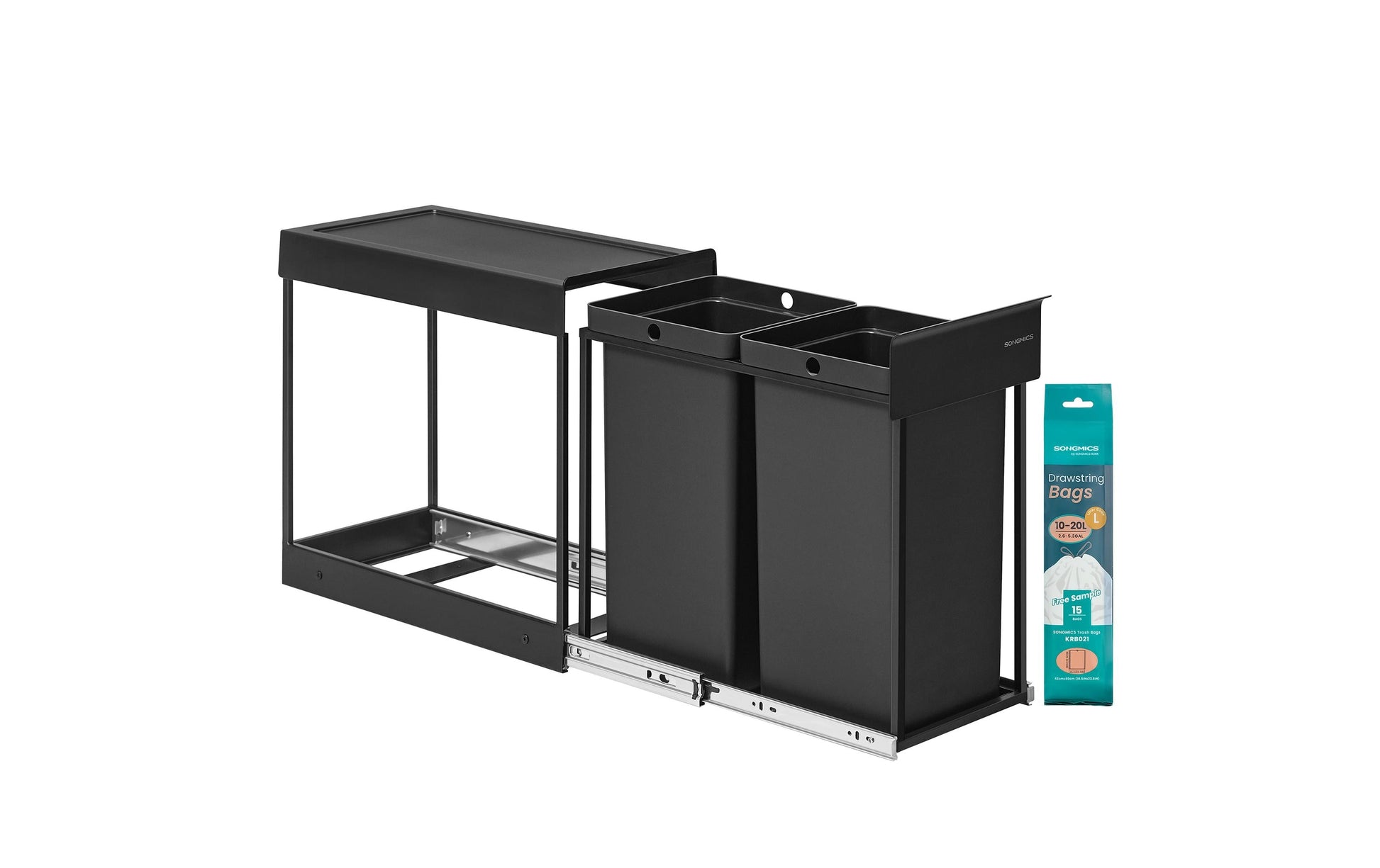 Songmics Systempapierkorb – 30 l – Stahl/Kunststoff, rechteckig – 2-fach – schwarz