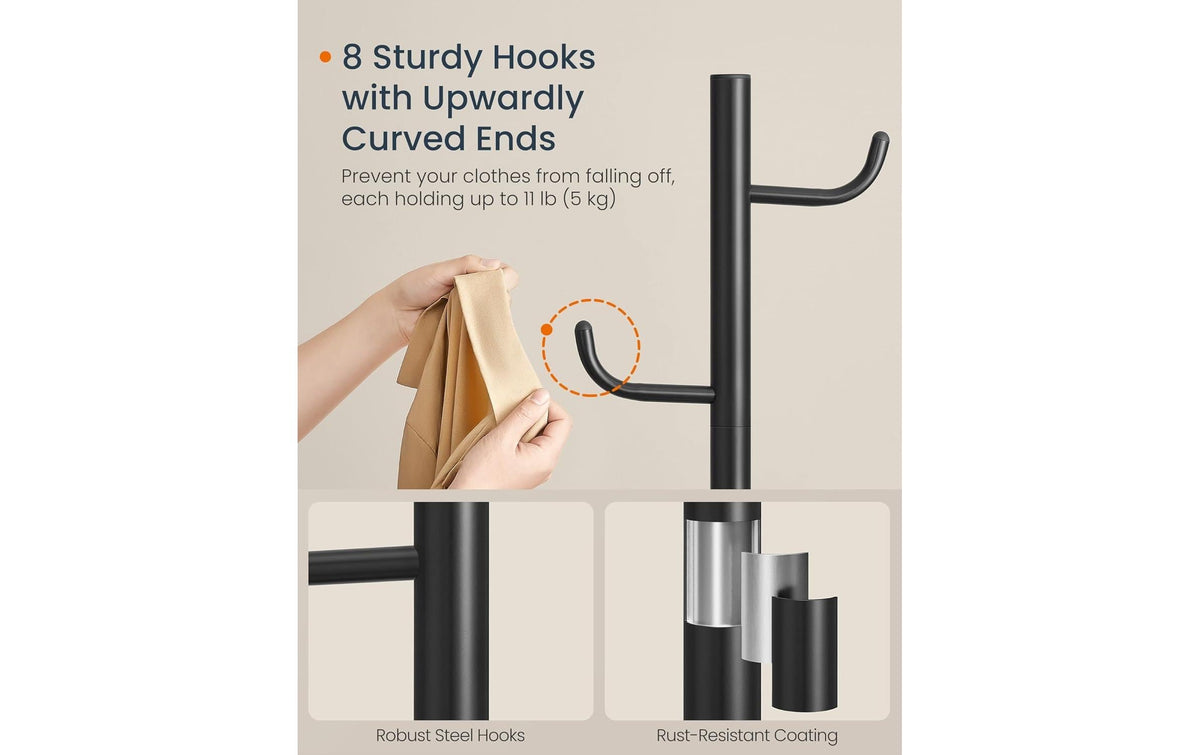 Songmics Garderobenständer – 8 Haken, Stahl/MDF, Schwarz, Ø 40 × 175,3 cm
