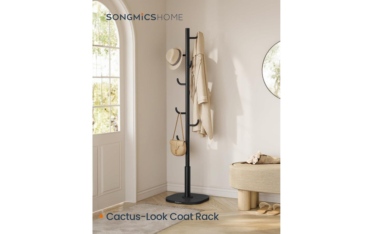 Songmics Garderobenständer – 8 Haken, Stahl/MDF, Schwarz, Ø 40 × 175,3 cm