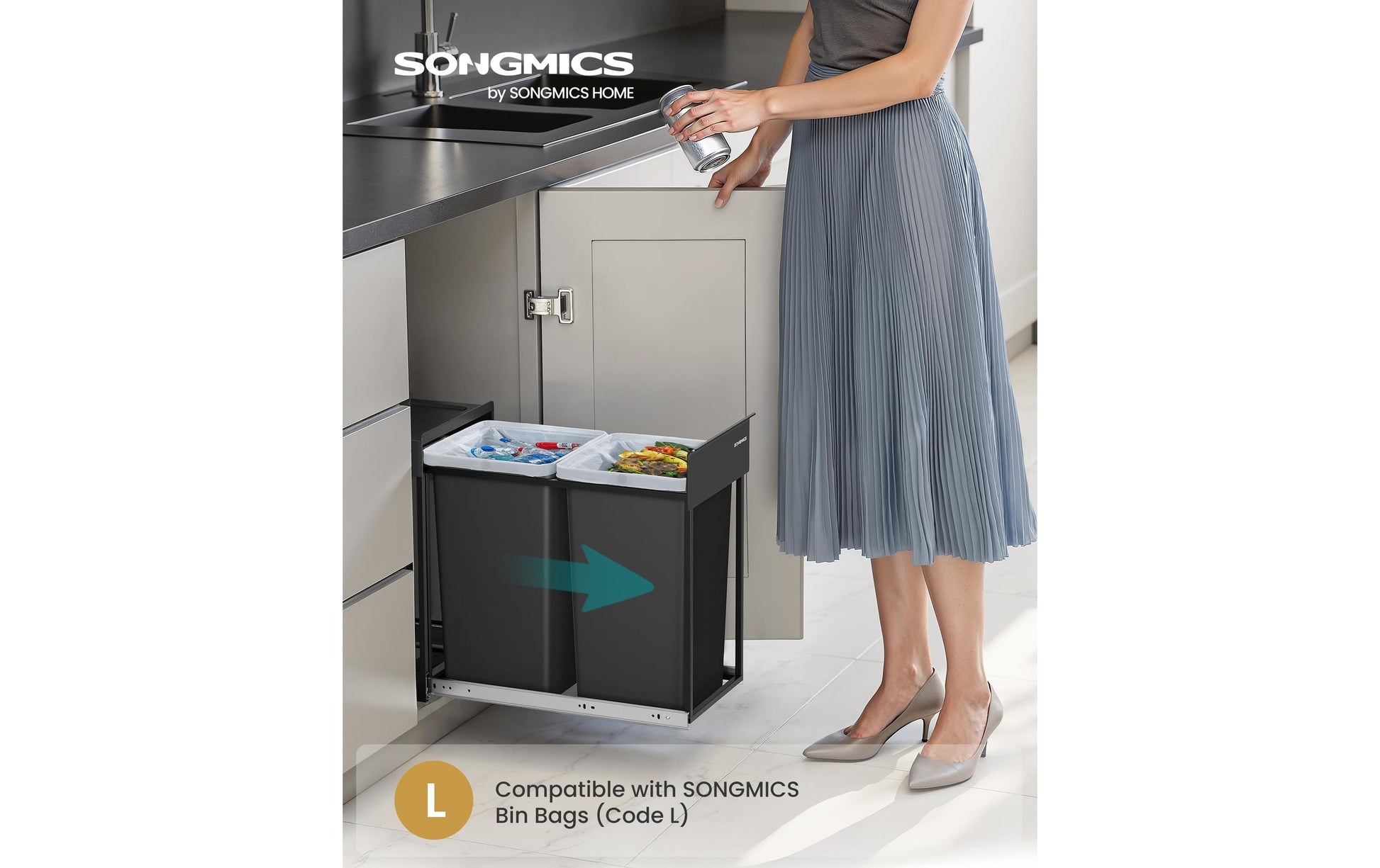 Songmics Systempapierkorb – 30 l – Stahl/Kunststoff, rechteckig – 2-fach – schwarz