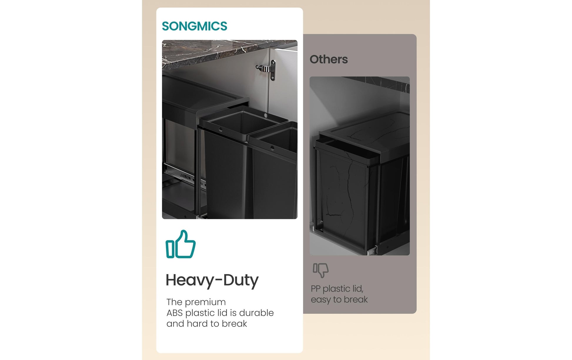 Songmics Systempapierkorb – 30 l – Stahl/Kunststoff, rechteckig – 2-fach – schwarz