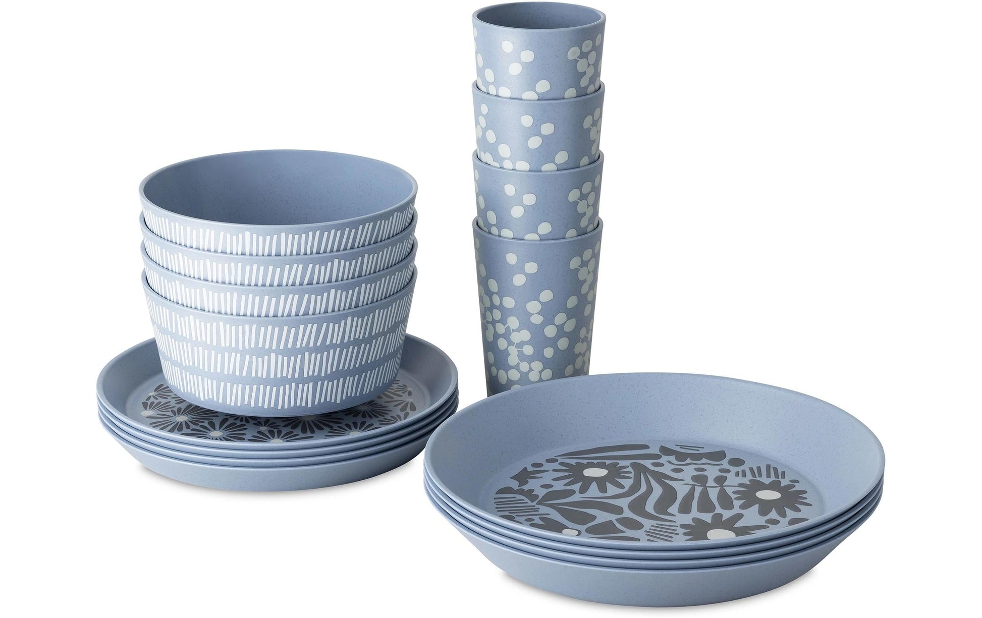 Koziol Blomster Geschirrset – 16-teiliges Set, Ø 15,5 cm, Kunststoff (PP), spülmaschinenfest