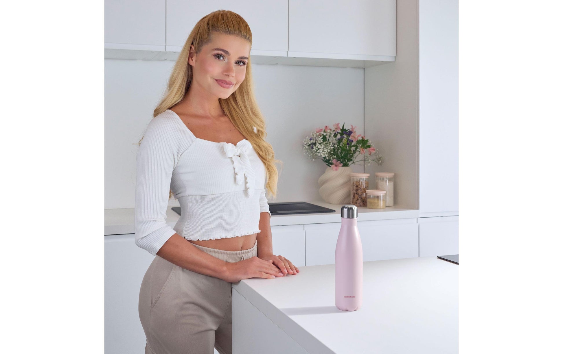 Fackelmann Pamela Reif Isolierflasche 500 ml – Doppelwandig 6 h Heiss/24 h Kalt, Edelstahl, Schraubdeckel