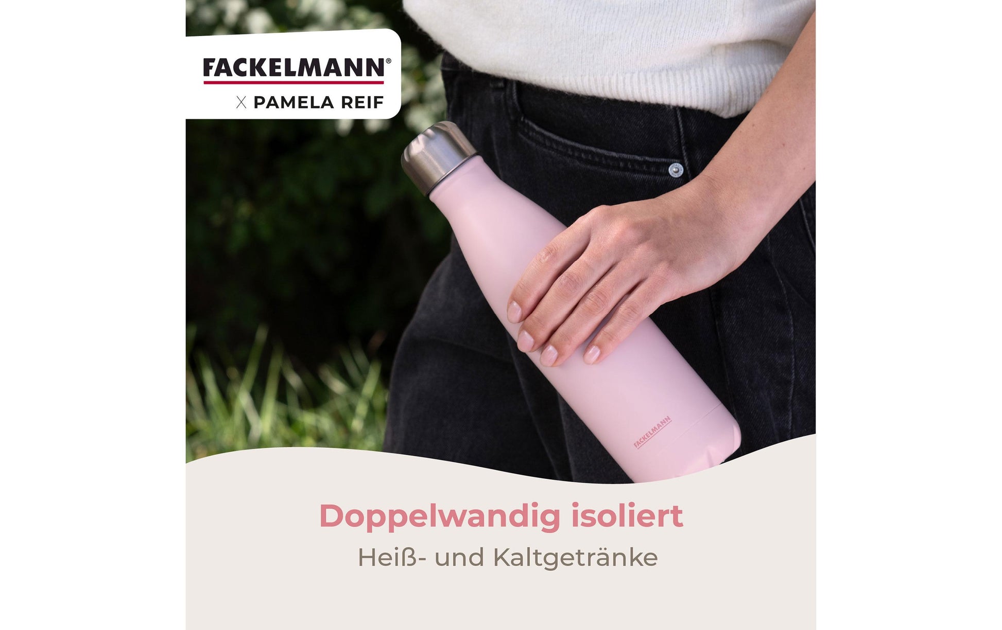 Fackelmann Pamela Reif Isolierflasche 500 ml – Doppelwandig 6 h Heiss/24 h Kalt, Edelstahl, Schraubdeckel