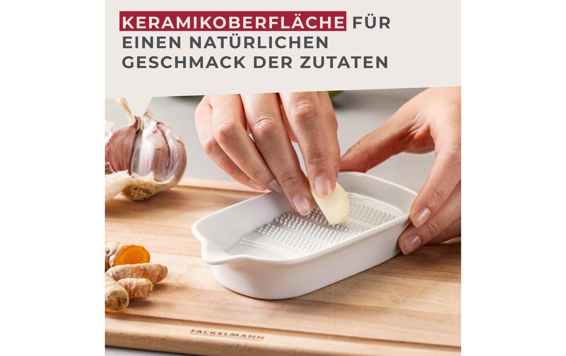 Fackelmann Küchenreibe 15,3 × 8,3 × 3 cm, Keramik, Weiss