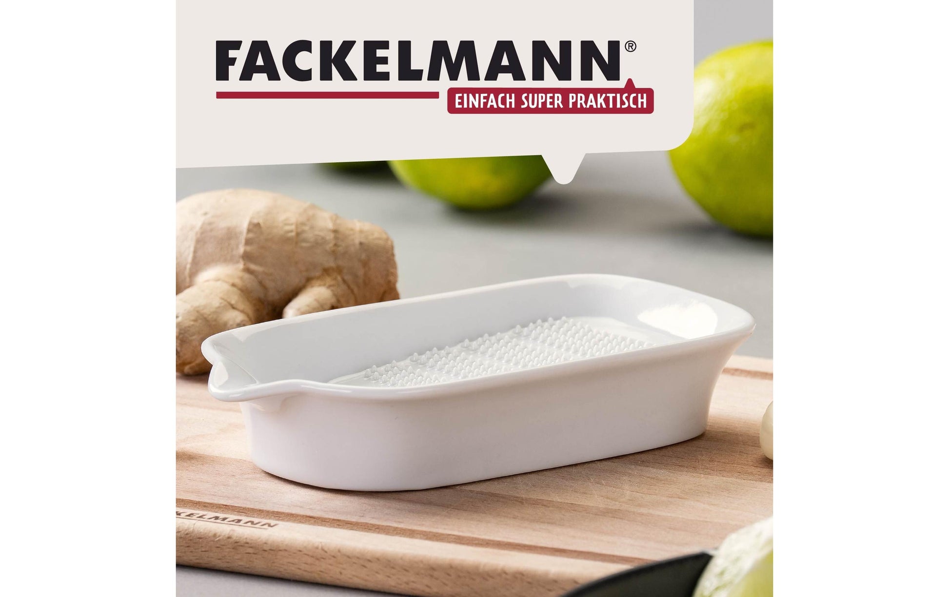 Fackelmann Küchenreibe 15,3 × 8,3 × 3 cm, Keramik, Weiss