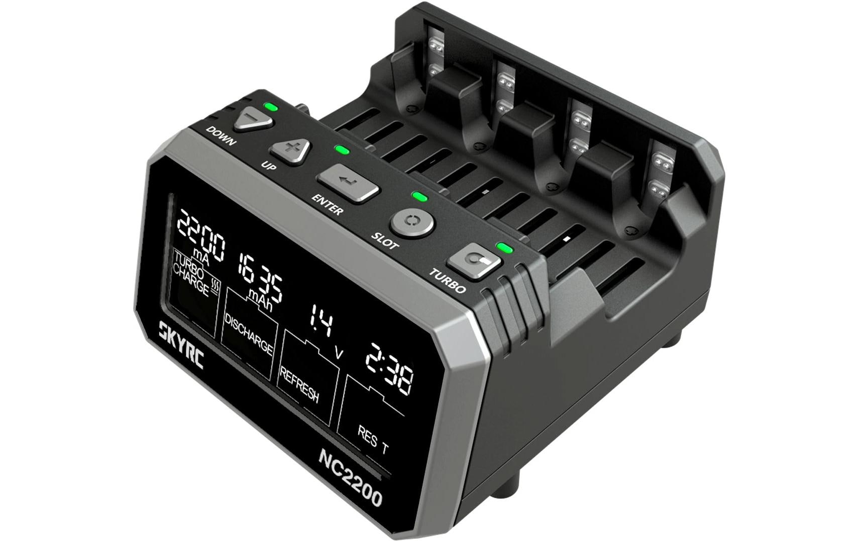 SkyRC NC2200 Batterieladegerät 4× – für NiMH AA/AAA – 2,2 A max., Display, SkyCharger App