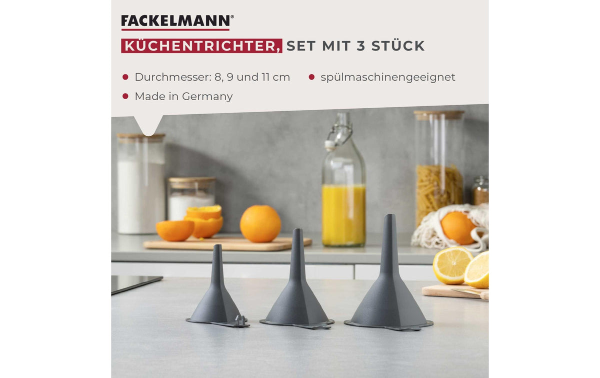 Fackelmann Trichter 3-teilig, 13,5 × 11 × 15 cm, Kunststoff, dunkelgrau