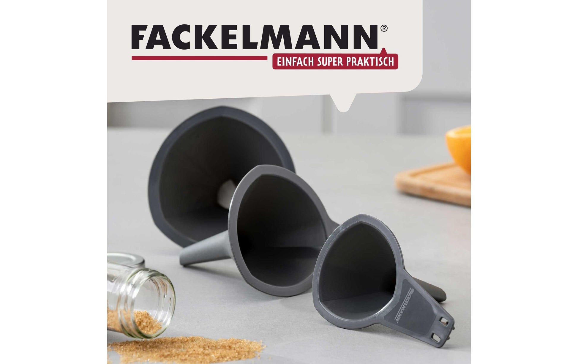 Fackelmann Trichter 3-teilig, 13,5 × 11 × 15 cm, Kunststoff, dunkelgrau