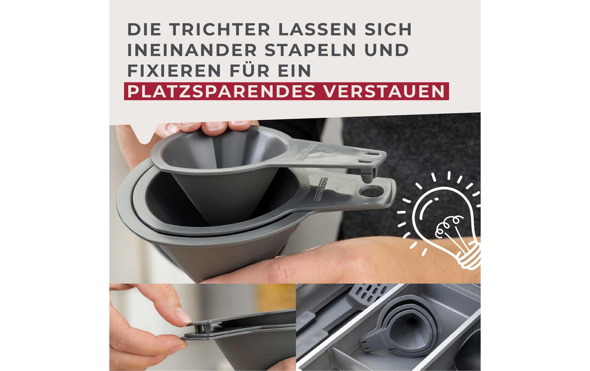 Fackelmann Trichter 3-teilig, 13,5 × 11 × 15 cm, Kunststoff, dunkelgrau