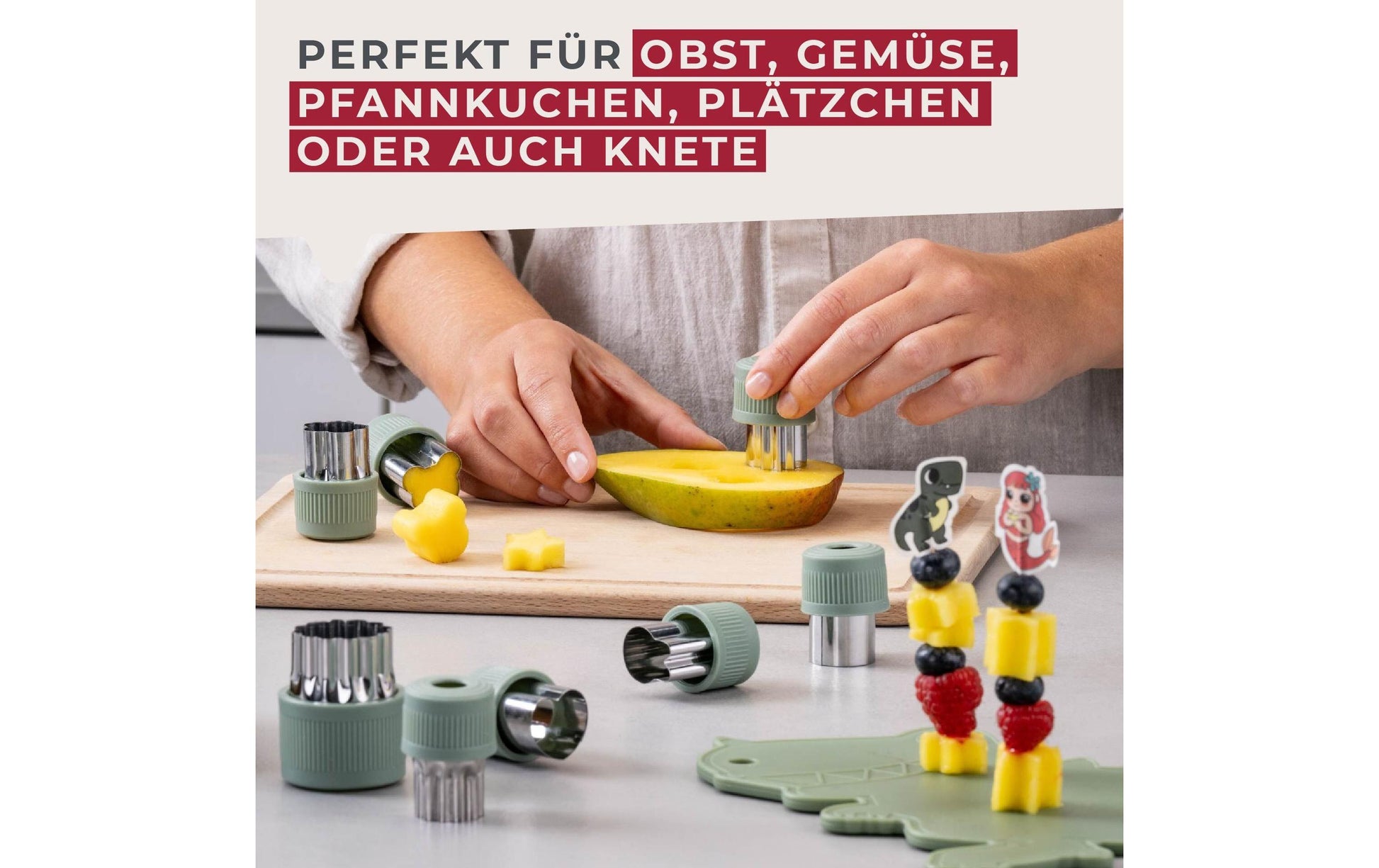 Fackelmann Gemüseausstecher 9-teilig, Edelstahl 18/0/Kunststoff, Graugrün