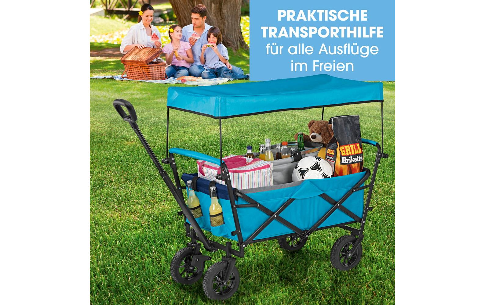 Easymaxx Faltbarer Bollerwagen – belastbar bis 80 kg, 50 × 102,4 × 109 cm – blau, Stahl