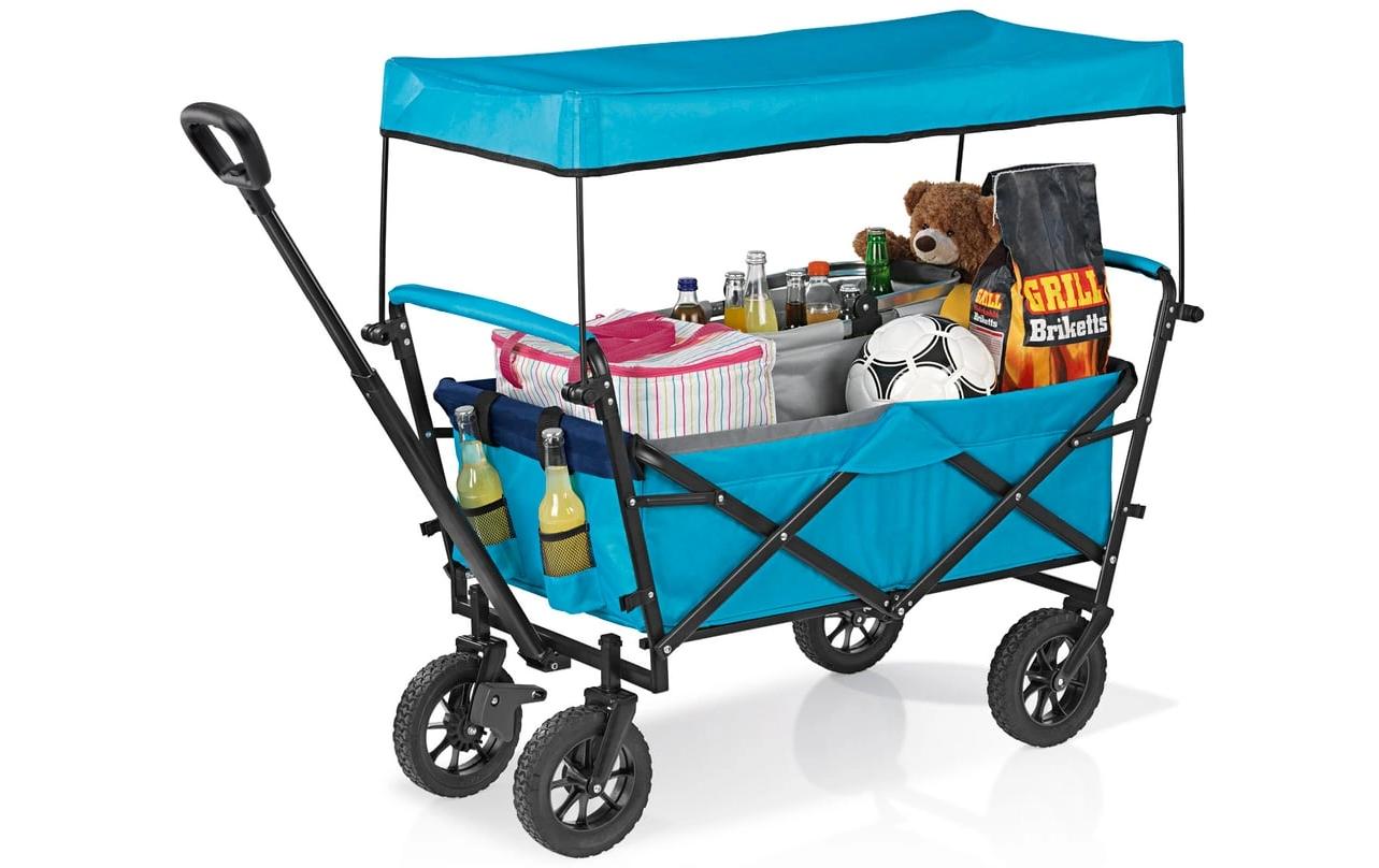 Easymaxx Faltbarer Bollerwagen – belastbar bis 80 kg, 50 × 102,4 × 109 cm – blau, Stahl