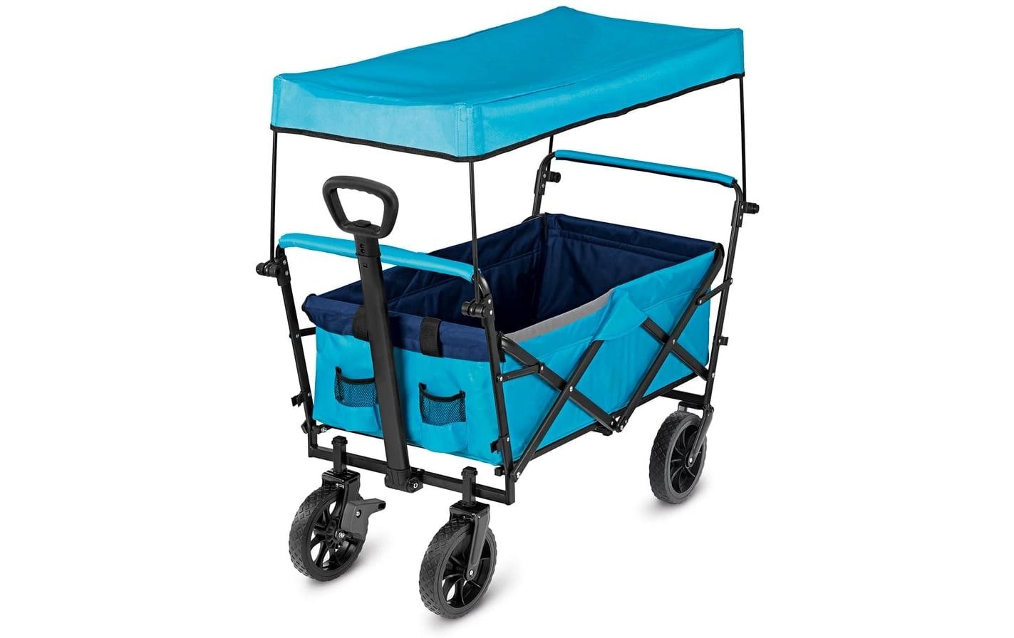 Easymaxx Faltbarer Bollerwagen – belastbar bis 80 kg, 50 × 102,4 × 109 cm – blau, Stahl