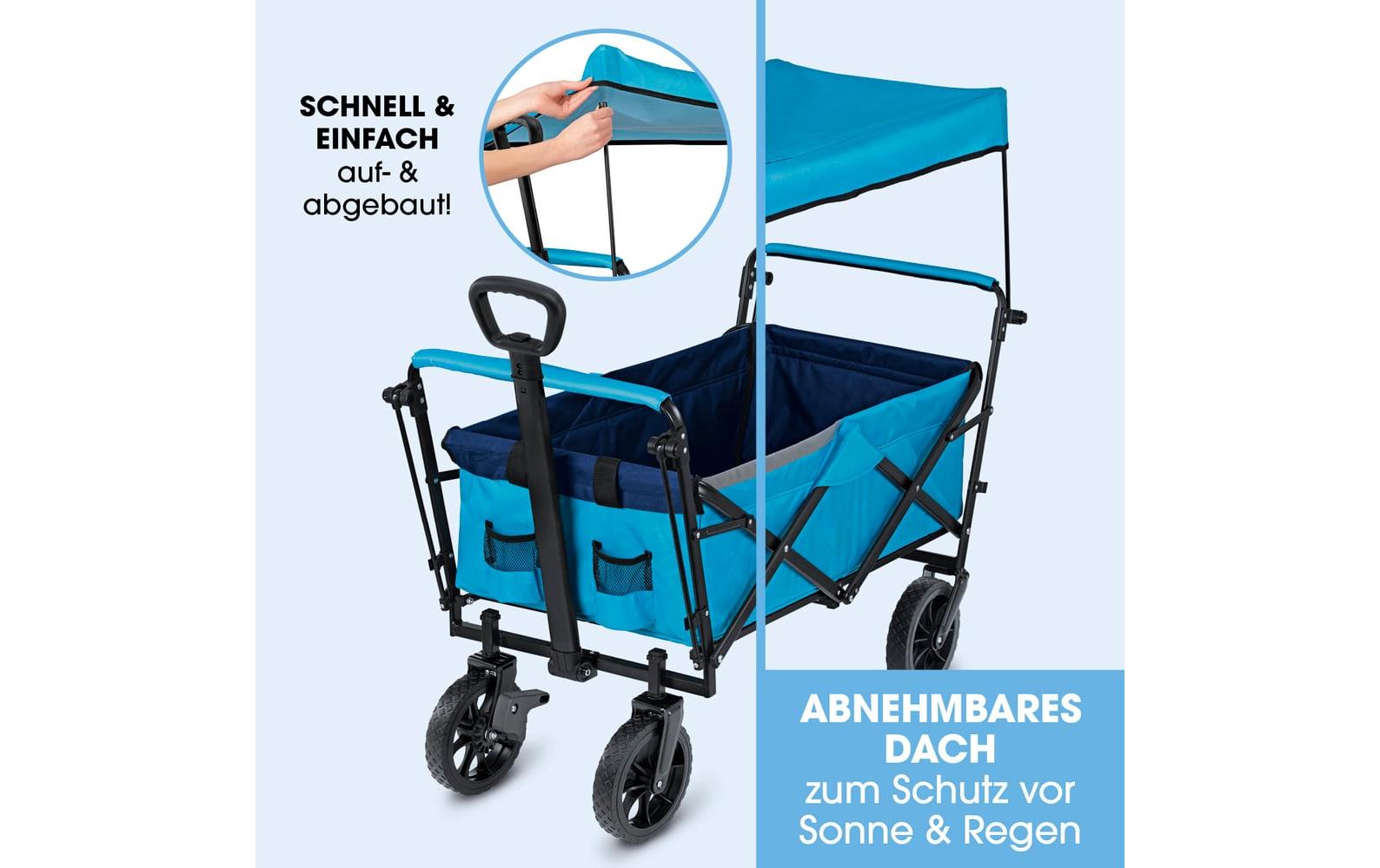 Easymaxx Faltbarer Bollerwagen – belastbar bis 80 kg, 50 × 102,4 × 109 cm – blau, Stahl