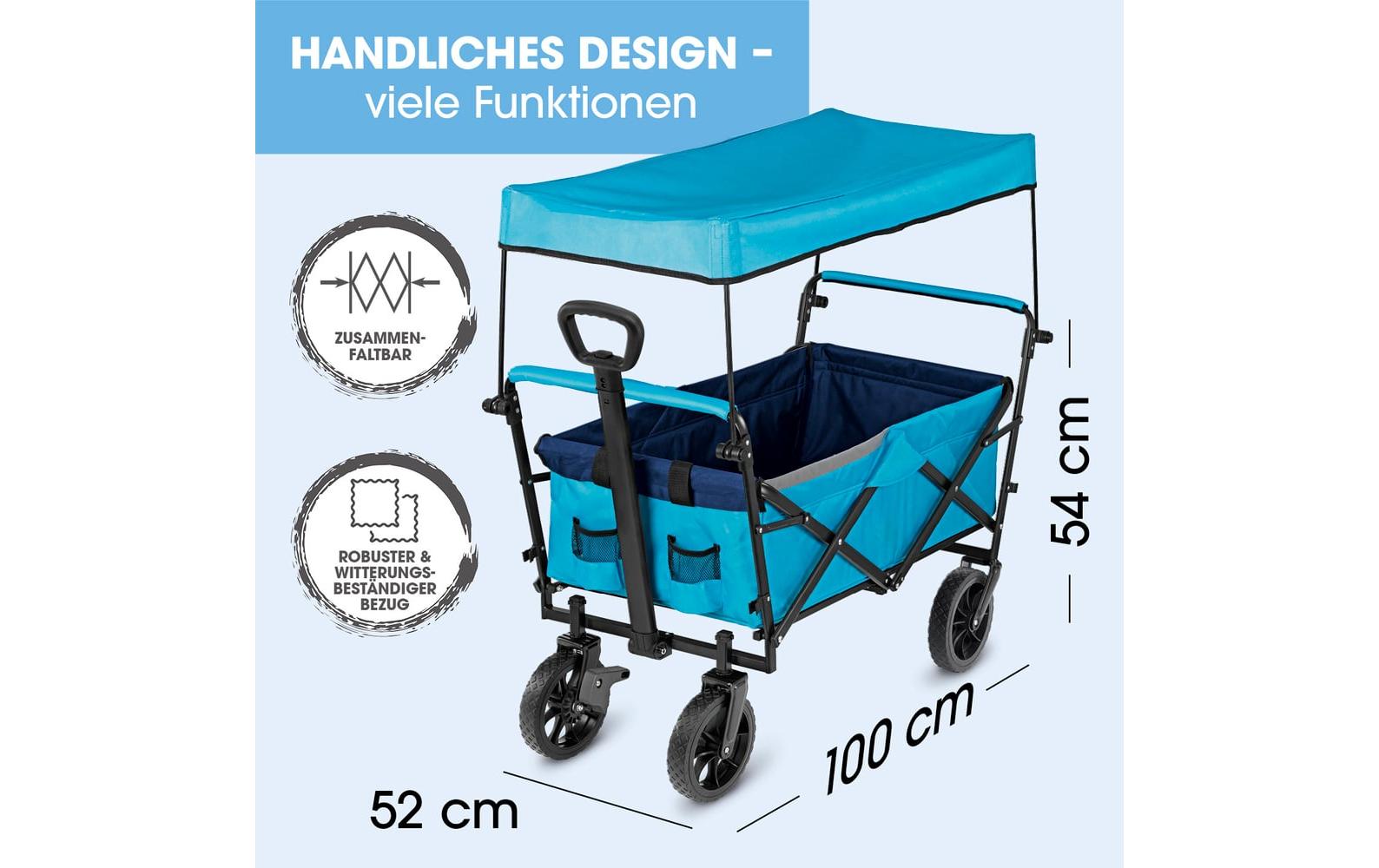 Easymaxx Faltbarer Bollerwagen – belastbar bis 80 kg, 50 × 102,4 × 109 cm – blau, Stahl