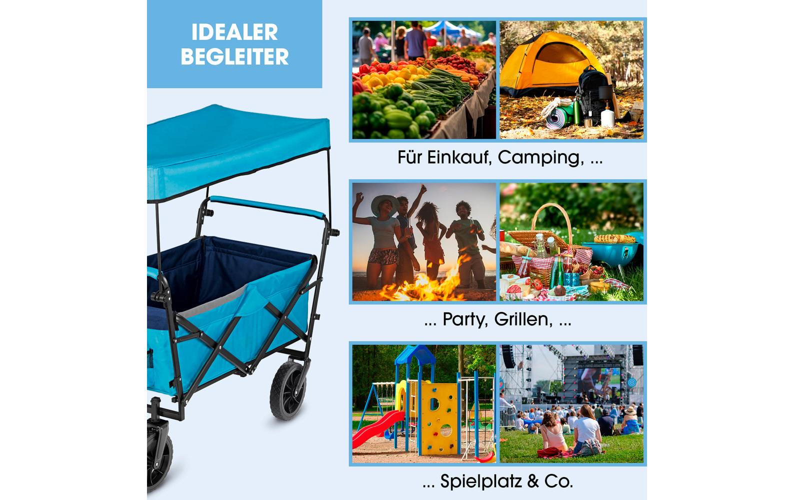 Easymaxx Faltbarer Bollerwagen – belastbar bis 80 kg, 50 × 102,4 × 109 cm – blau, Stahl