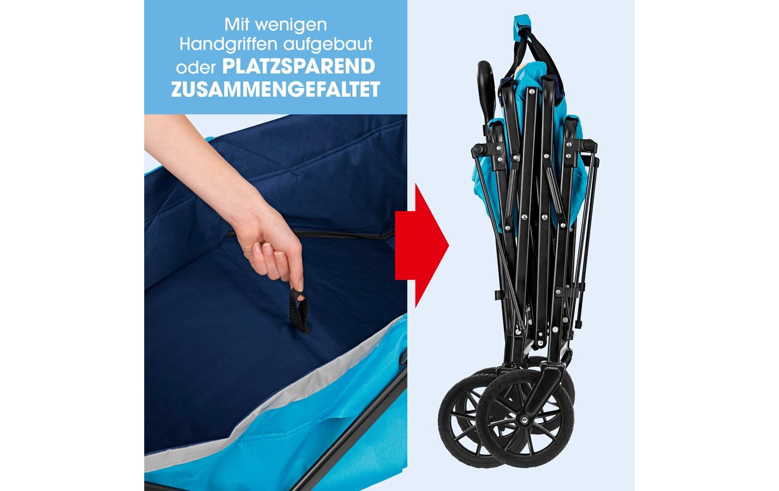 Easymaxx Faltbarer Bollerwagen – belastbar bis 80 kg, 50 × 102,4 × 109 cm – blau, Stahl