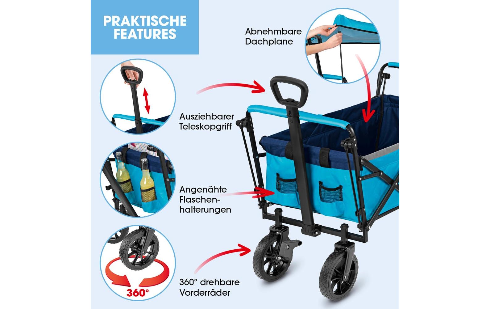 Easymaxx Faltbarer Bollerwagen – belastbar bis 80 kg, 50 × 102,4 × 109 cm – blau, Stahl