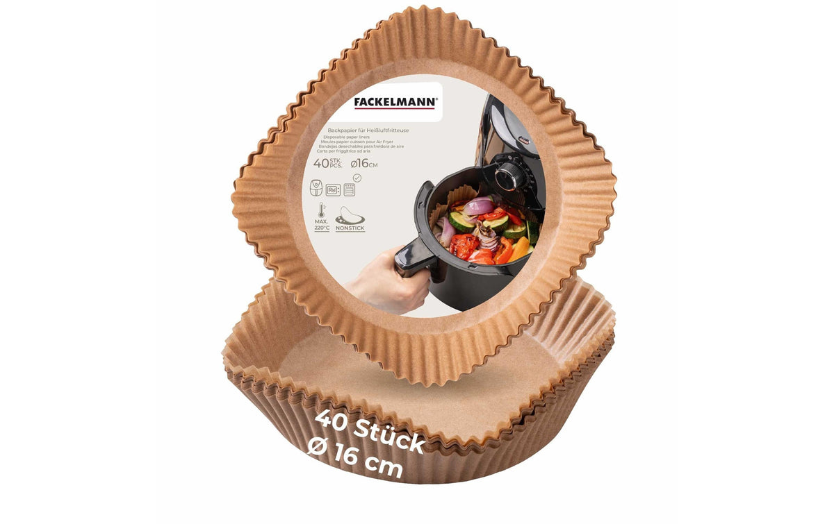 Fackelmann Backpapier-Schalen für Heissluftfritteusen – Ø 16 cm, 40 Stk.
