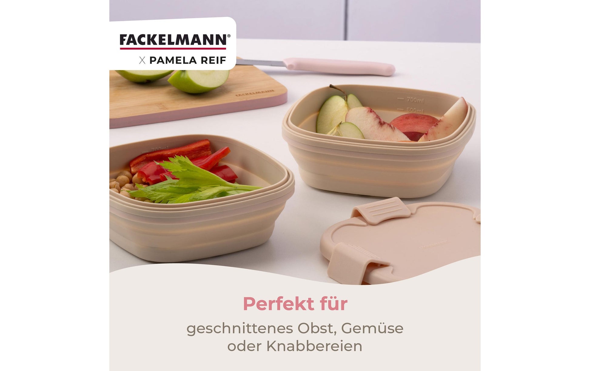 Fackelmann Lunchbox 700 ml, 17 × 17 × 7 cm, Kunststoff/Silikon, beige