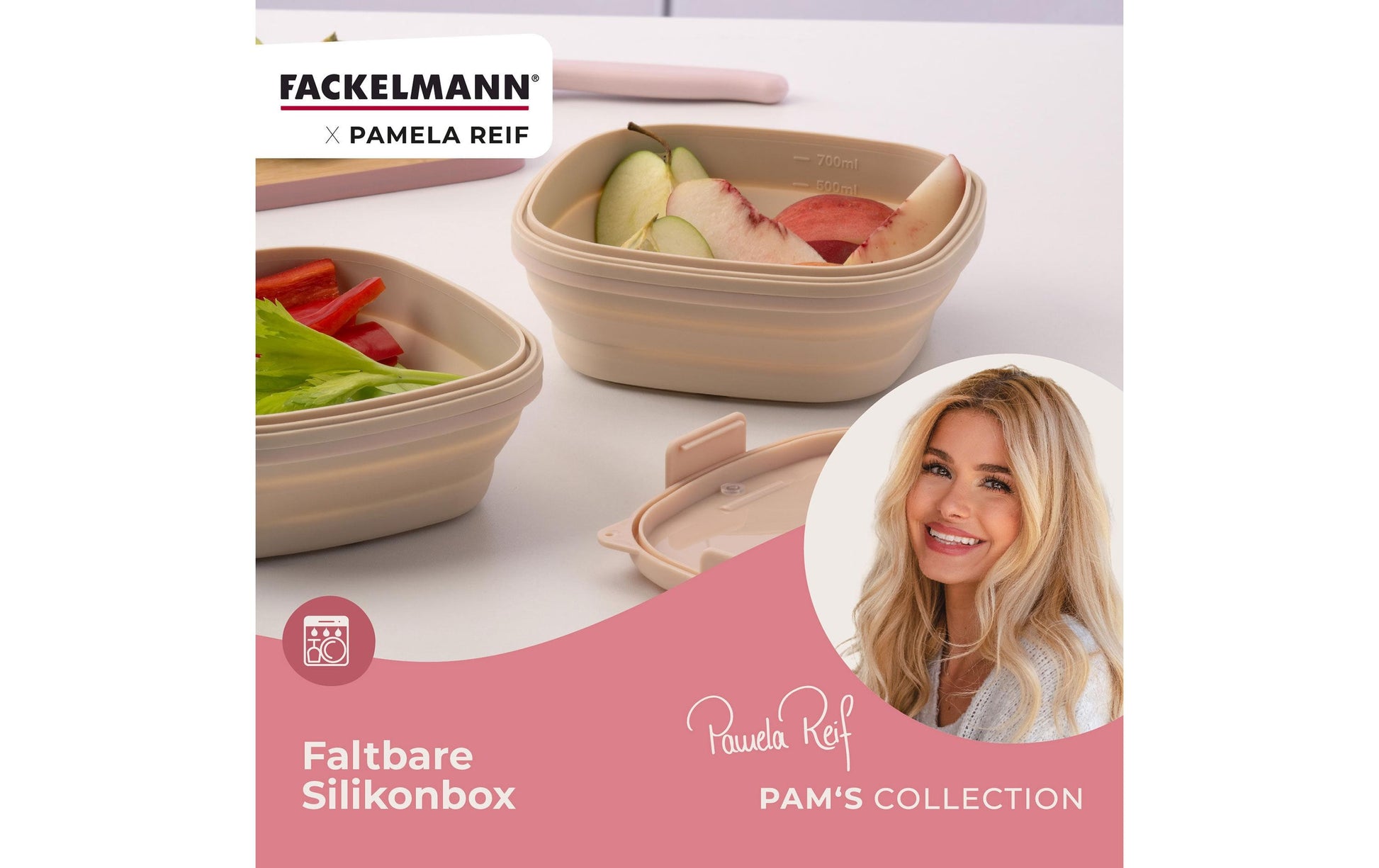 Fackelmann Lunchbox 700 ml, 17 × 17 × 7 cm, Kunststoff/Silikon, beige