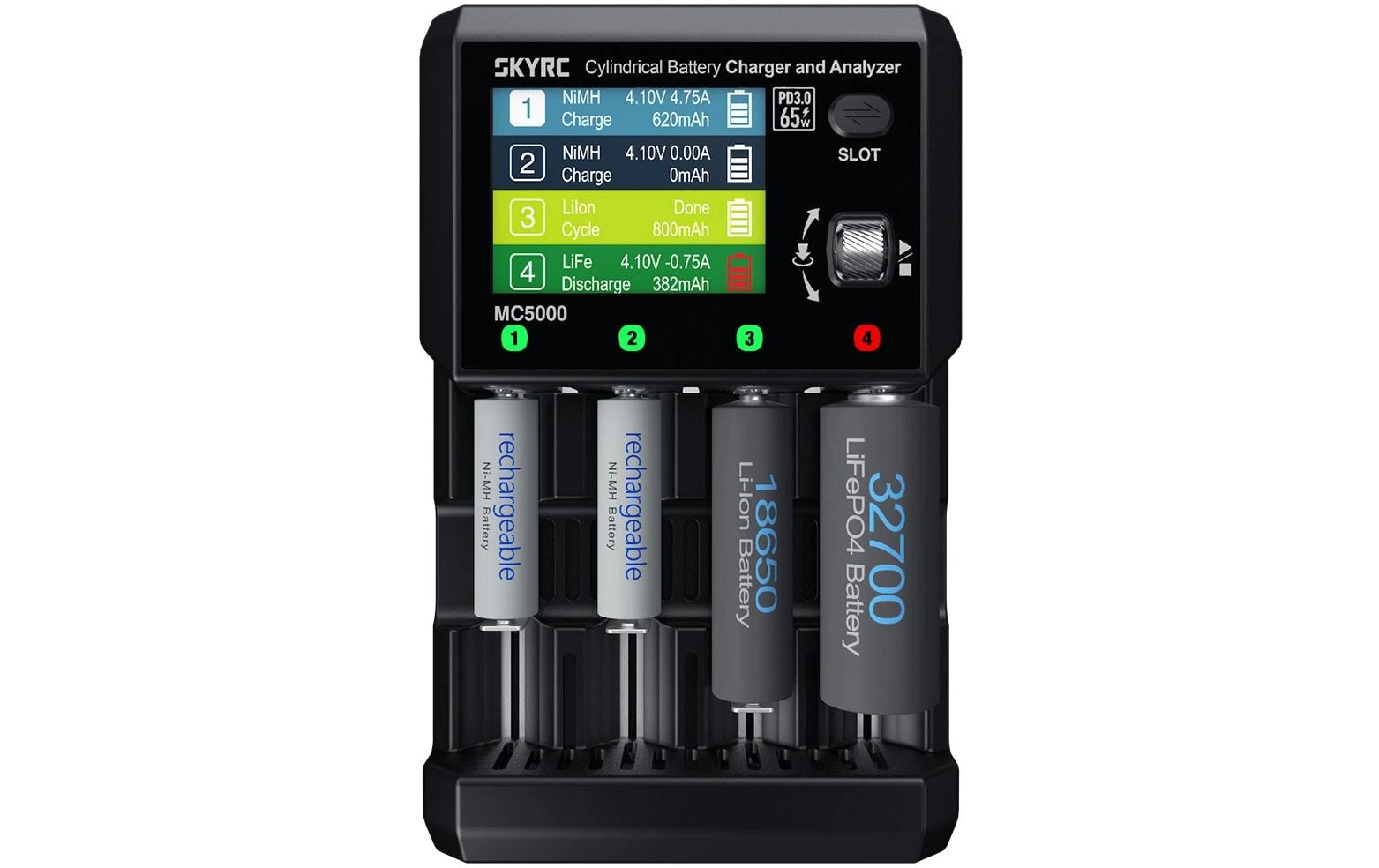 SkyRC MC5000 Batterieladegerät 4× – 100 W, Max. Ladestrom 5 A – für 18650, 21700, AA und andere – LCD