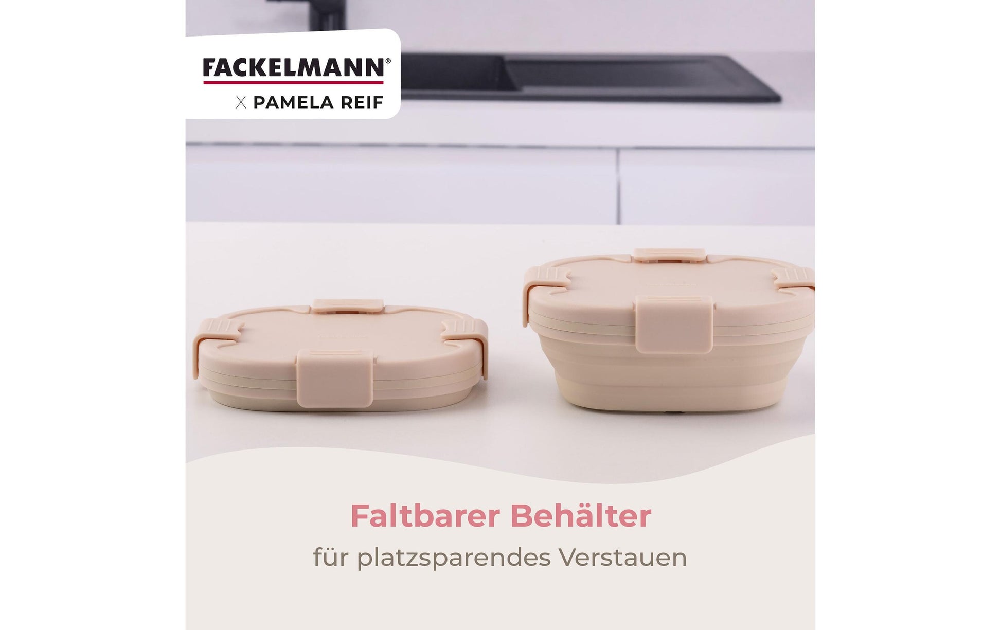 Fackelmann Lunchbox 700 ml, 17 × 17 × 7 cm, Kunststoff/Silikon, beige