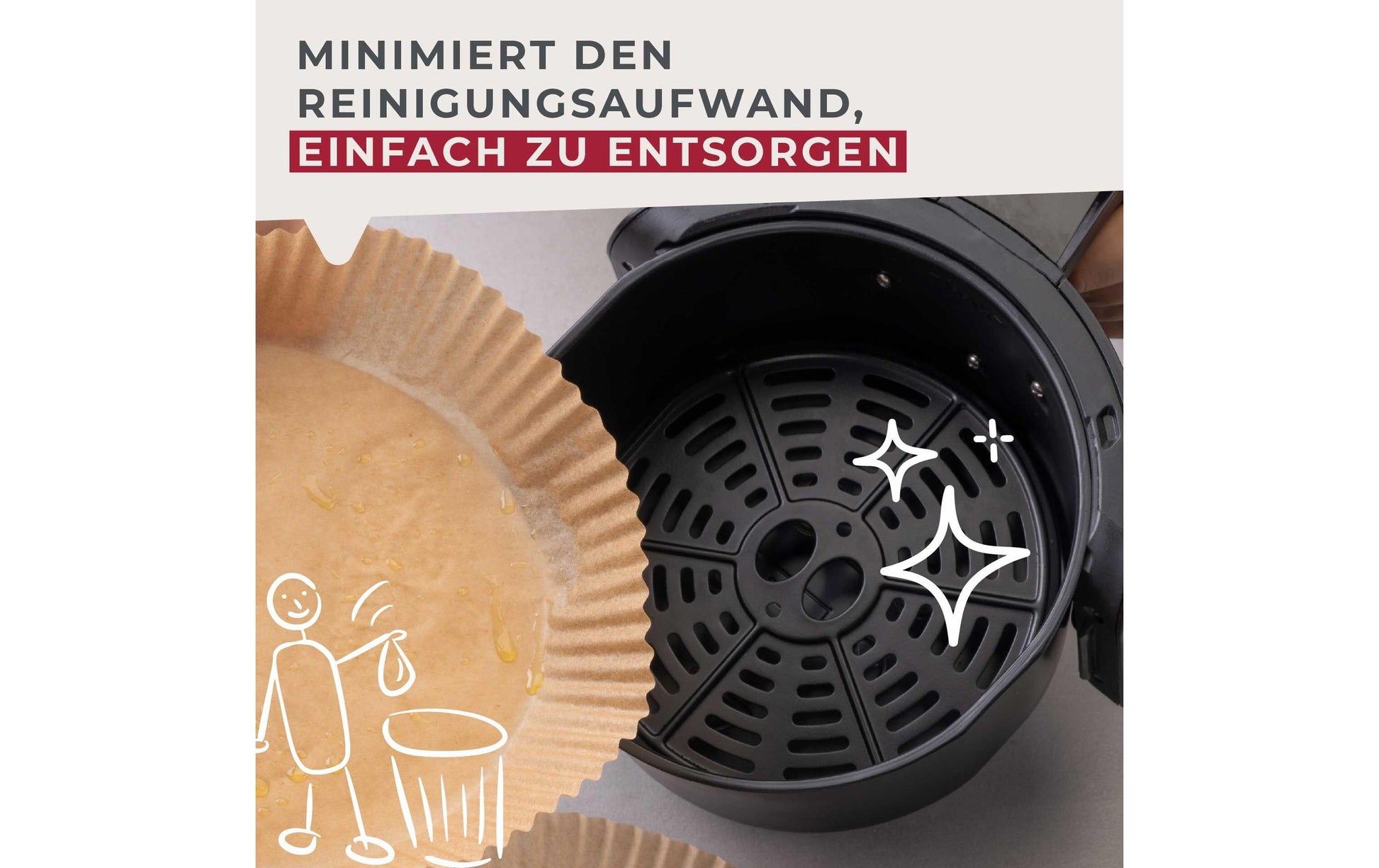 Fackelmann Backpapier-Schalen für Heissluftfritteusen – Ø 16 cm, 40 Stk.