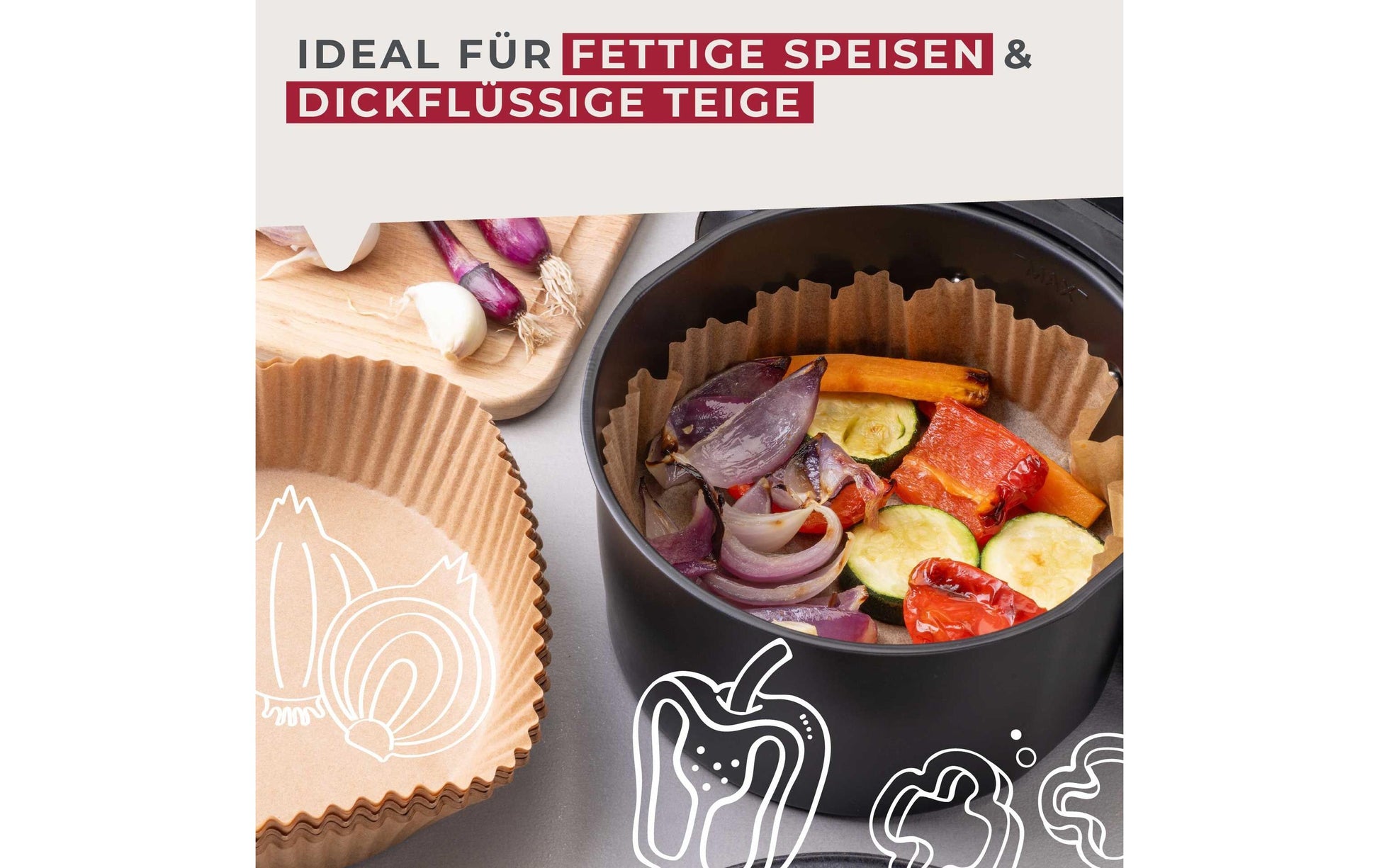 Fackelmann Backpapier-Schalen für Heissluftfritteusen – Ø 16 cm, 40 Stk.