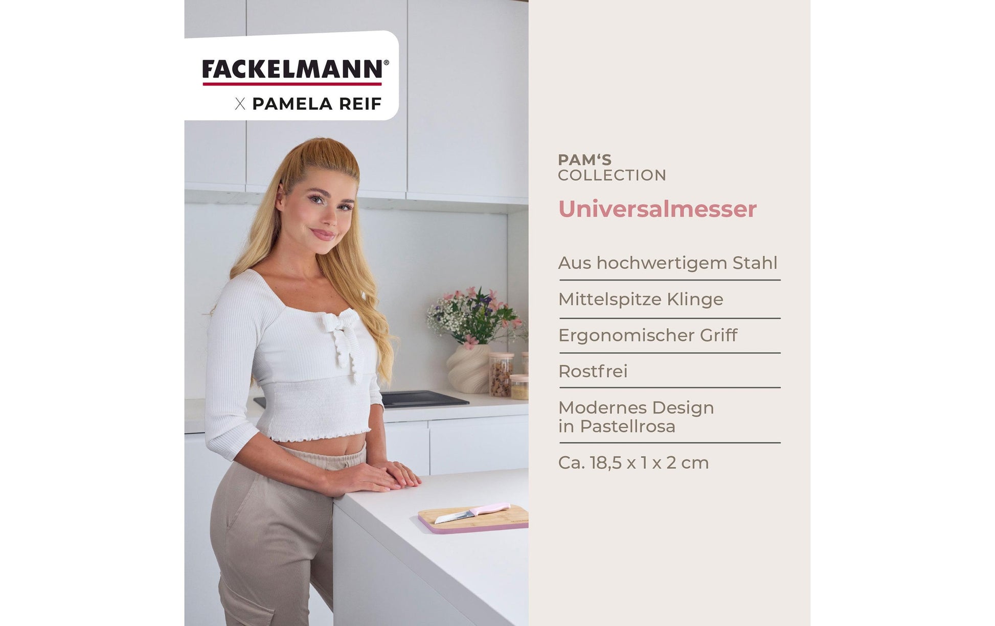 Fackelmann Universalmesser 18,5 cm, Edelstahl/Kunststoff, Rosa